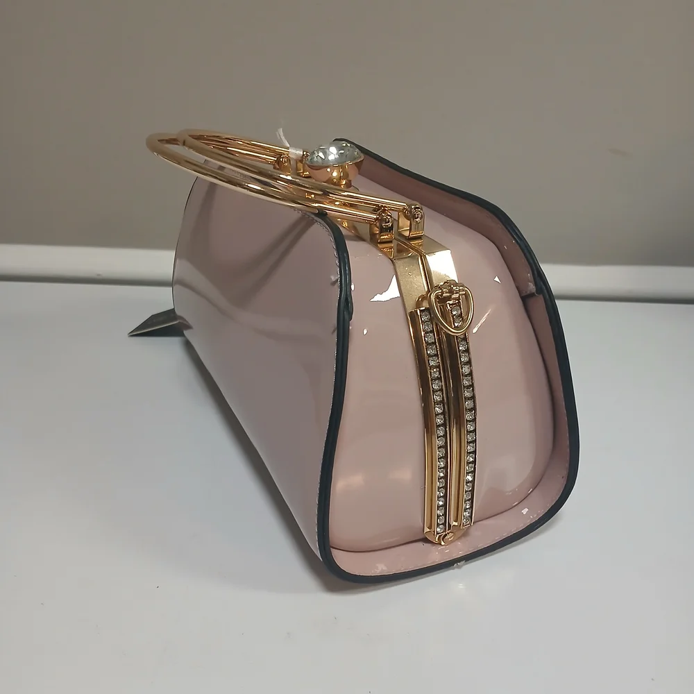 La Terre Fashion Blush Pink Patent & Gold Baguette Mini Bag Flawed New!